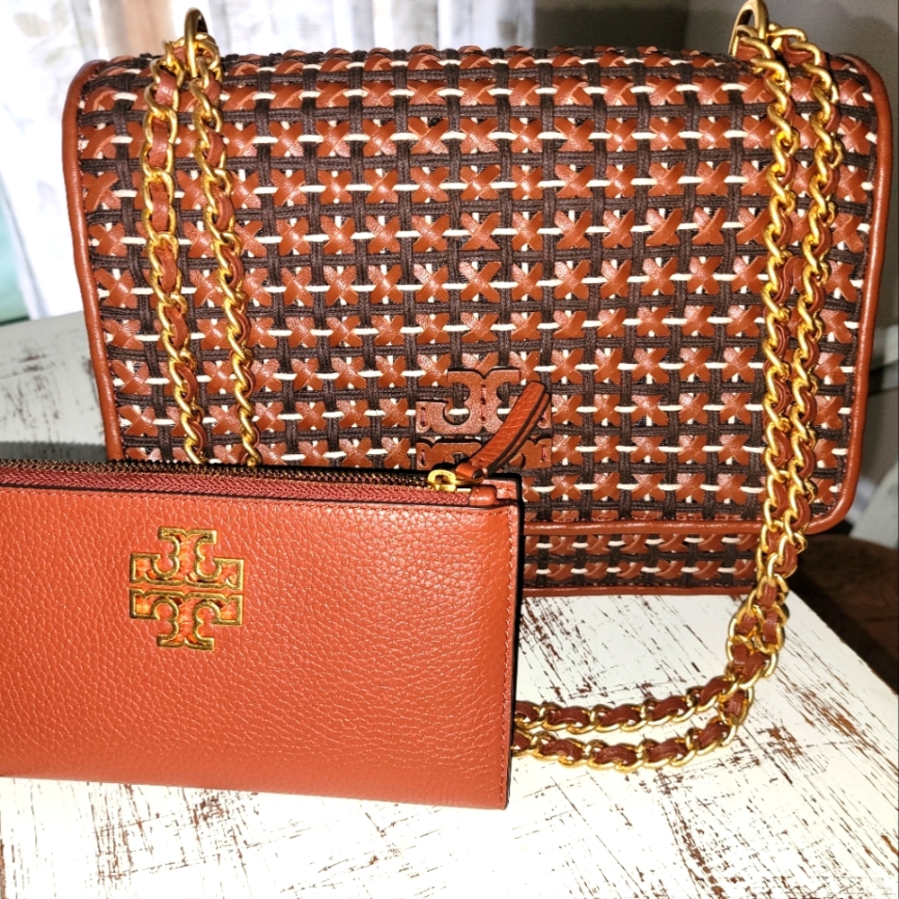 Tory Burch Woven Shoulder Bag & Wallet. USED ONCE